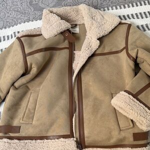 Womens Tan Shearling-Trim Bomber Jacket - Unbranded